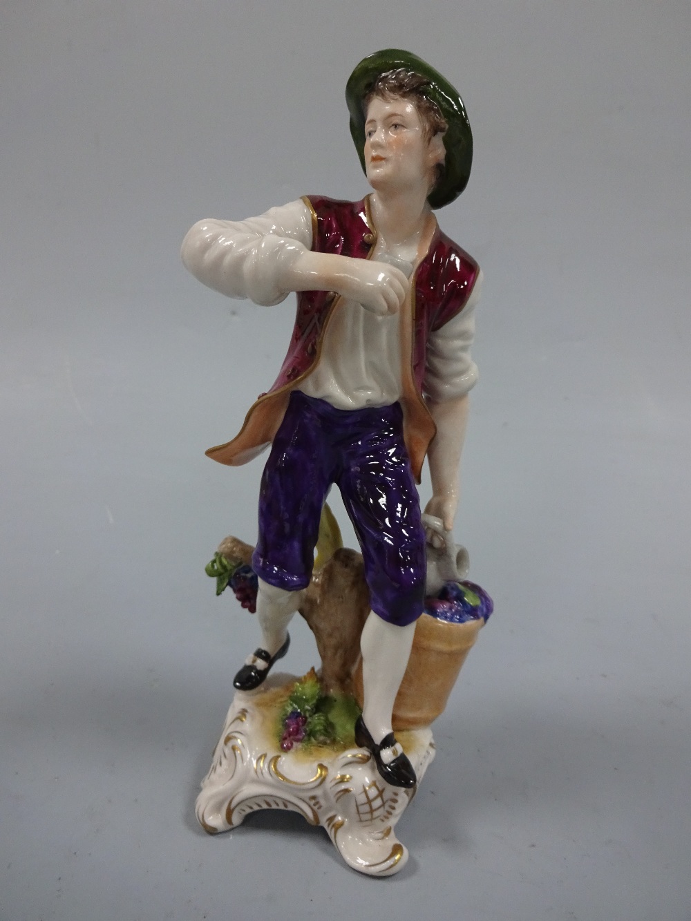 FOUR CONTINENTAL FIGURINES, gent with grapes and vine, approximately 18cm high, gent with basket - Image 2 of 9