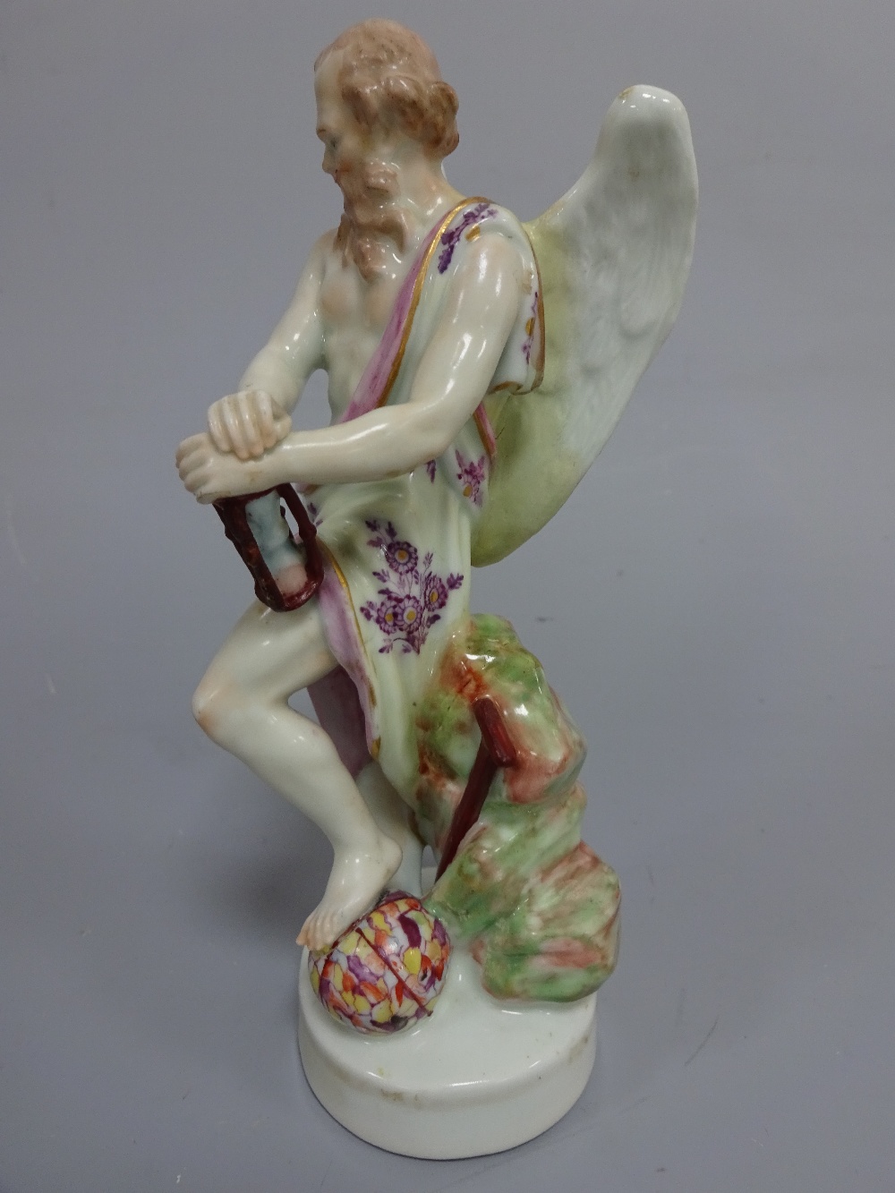 AN 18TH CENTURY DERBY FIGURE, modelled as Father Time, with Sands of Time resting on leg raised on - Image 2 of 4