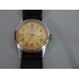 A 1920'S GENTS STAINLESS STEEL TUDOR OYSTER WRISTWATCH, dial having Arabic numerals inscribed