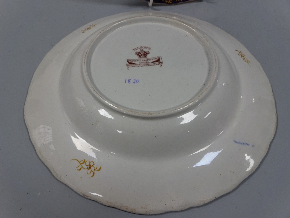 TWO 19TH CENTURY MASONS PATENT IRONSTONE SCALLOPED BOWLS, having floral decoration to cobalt grounds - Image 2 of 3