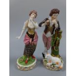 A PAIR OF BLOOR DERBY FIGURINES, modelled as shepherd with sheep at feet and shepherdess, on pierced