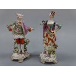 TWO DERBY FIGURINES, Ranelagh Dancers, c.1765, modelled as gent in tricorne offering flower and