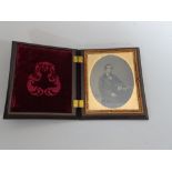 A PORTRAIT DAGUERREOTYPE, seated gent, set within hinged, velvet lined case, approximately 13cm x