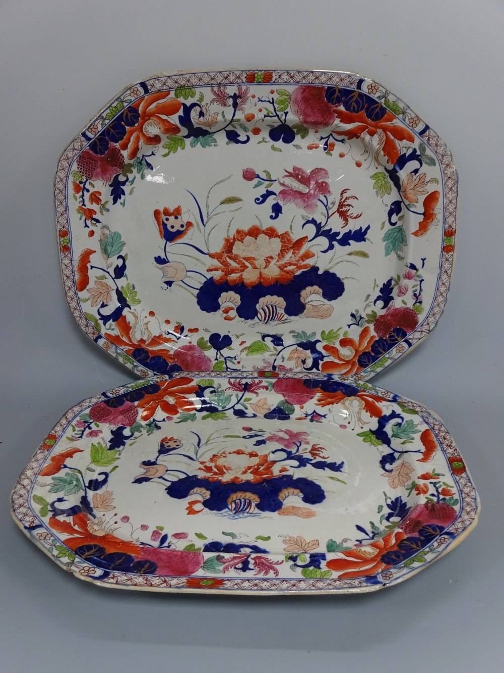 TWO MASONS JAPAN PALETTE MEAT PLATES, largest approximately 43cm x 53cm, two Davenport cobalt and