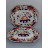 TWO MASONS JAPAN PALETTE MEAT PLATES, largest approximately 43cm x 53cm, two Davenport cobalt and