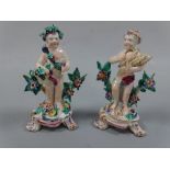 TWO 18TH CENTURY BOW FIGURINES, c.1765, infant Seasons, Spring modelled with grapes and vine