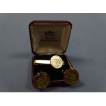 A CASED PAIR OF CHURCHILL'S CLUB 160 BOND STREET LONDON CUFFLINKS, and matching tie clip