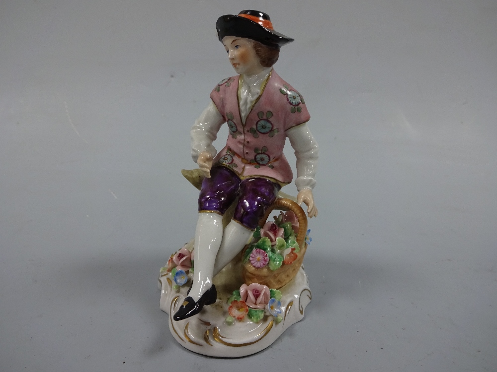 FOUR CONTINENTAL FIGURINES, gent with grapes and vine, approximately 18cm high, gent with basket - Image 4 of 9