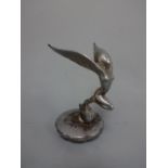 A CHROMED 'SPIRIT OF ECSTASY' CAR MASCOT, on shaped plinth, approximately 16cm high