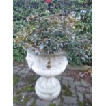 A LARGE COMPOSTE GARDEN URN, on seperate base with contents