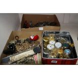 THREE BOXES, to include pocket watch, various wristwatches, costume, etc