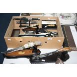 A COLLECTION OF VARIOUS COLLECTORS KNIVES AND HANDY POCKET TOOLS, some cased, with stands etc (12)