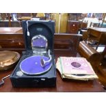 A 'DECCA' WIND UP RECORD PLAYER, and a small quantity of 78rpm records (handle)