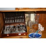 A CASED CANTEEN OF CUTLERY, Kings pattern, two glass decanters, a Quartz wristwatch etc