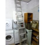 A LARGE DOUBLE EXTENSION ALUMINIUM LADDER, and a set of step ladders (2)