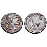 Julius Caesar AR Denarius. Uncertain mint, 46 BC. Head of Ceres right, wearing grain ear wreath;