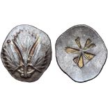 Sicily, Selinos AR Didrachm. Circa 540-515 BC. Selinon leaf; pellet to upper left and right, pellets