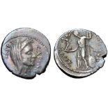 Julius Caesar AR Denarius. Rome, February-March 44 BC. Lifetime issue. P. Sepullius Macer,