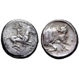 Sicily, Gela AR Didrachm. Circa 490-475 BC. Nude horseman wearing helmet, galloping to right and