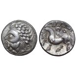 Celts in Eastern Europe AR Tetradrachm. Zigzag type, 2nd century BC. Stylized head of Zeus left /