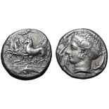 Sicily, Syracuse AR Tetradrachm. Dionysios I, struck circa 405-400 BC. Reverse die signed by
