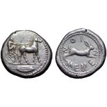 Sicily, Messana AR Tetradrachm. 478-476 BC. Seated charioteer, holding reins with both hands,