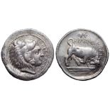 Sicily, Kephaloidion AR Hemidrachm. Circa 307-305 BC. Head of Herakles right, wearing lion skin