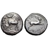 Sicily, Messana AR Tetradrachm. Circa 478-476 BC. Seated charioteer, holding reins with both