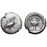 Sicily, Akragas AR Didrachm. Circa 480-470 BC. Eagle with folded wings standing right, AKRA around /