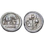 Julius Caesar AR Denarius. Military mint travelling with Caesar, 49-48 BC. Elephant advancing right,