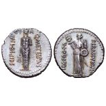 Q. Caecilius Metellus Pius Scipio AR Denarius. Utica, 47/46 BC. P. Licinius Crassus Junianus,