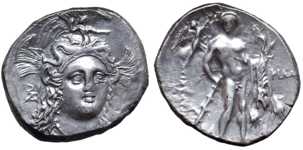 Lucania, Herakleia AR Stater. Time of Pyrrhos of Epeiros, circa 281-278 BC. Phila-, magistrate. Head