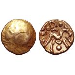 Northern Gaul, Ambiani AV Stater. Gallic War Uniface Type. Circa 58-55 BC. Plain obverse / M-