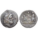 L. Staius Murcus AR Denarius. Military mint travelling with Murcus, 42-41 BC. Head of Neptune right,