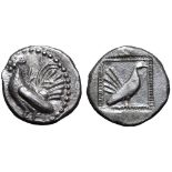 Sicily, Himera AR Drachm. Circa 530-483/2 BC. Cockerel standing left / Hen standing right in