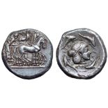 Sicily, Syracuse AR Tetradrachm. Deinomenid Tyranny. Time of Hieron I, circa 475-470 BC. Charioteer,