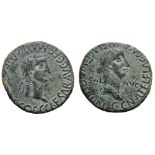 Caligula and Caesonia Æ27 of Carthago Nova, Hispania. Circa AD 37. C CAESAR AVG GERMANIC IMP P M