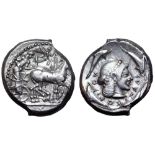 Sicily, Syracuse AR Tetradrachm. Deinomenid Tyranny. Time of Hieron I, circa 475-470 BC. Charioteer,