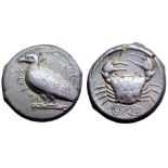 Sicily, Akragas AR Tetradrachm. Circa 460-446 BC. Sea eagle standing left on Ionic capital,