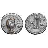 M. Junius Brutus AR Denarius. Military mint travelling with Brutus in Asia Minor, 42 BC. Veiled