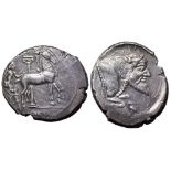 Sicily, Gela AR Tetradrachm. Circa 465-450 BC. Charioteer, holding kentron and reins, driving