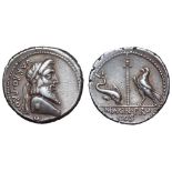 Pompey Magnus AR Denarius. Military mint moving with Pompey, 49 BC. Diademed terminal bust of