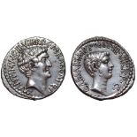 Marc Antony and Octavian AR Denarius. M. Barbatius Pollio, quaestor pro praetore. Military mint