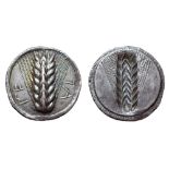 Lucania, Metapontion AR Stater. Circa 540-510 BC. Ear of barley with seven grains on each side; ME-