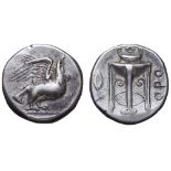 Bruttium, Kroton AR Stater. Circa 350-300 BC. Eagle standing right, wings displayed and head