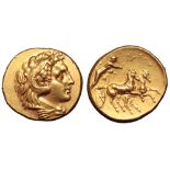 Calabria, Tarentum AV Hemistater. Circa 276-272 BC. Head of youthful Herakles in lion-skin headdress