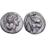 Lucania, Herakleia AR Stater. Circa 330 BC. Head of Athena right, wearing single-pendant earring,