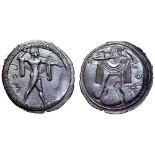 Lucania, Poseidonia AR Stater. Circa 530-500 BC. Poseidon, diademed and wearing chlamys over