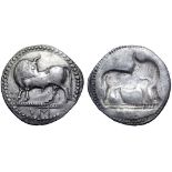 Lucania, Sybaris AR Stater. Circa 530-510 BC. Bull standing left, head right; VM in exergue / Incuse