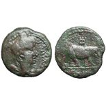 Kings of Mauretania, Juba II Æ21. Circa 25 BC-AD 23. REX IVBA, laureate head right / War elephant